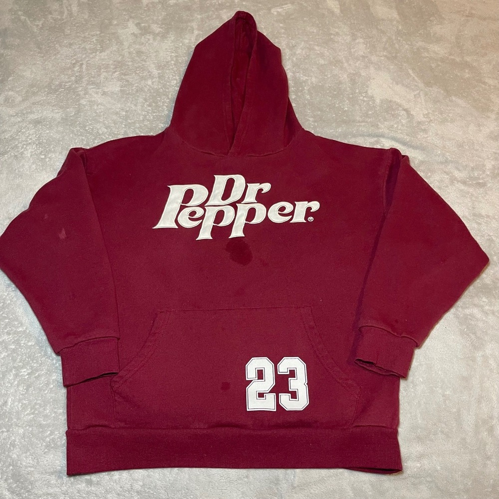 Dr Pepper Hoodie Mens XS Burgundy Pullover Sweatshirt Graphic Logo 23 Unisex Gym